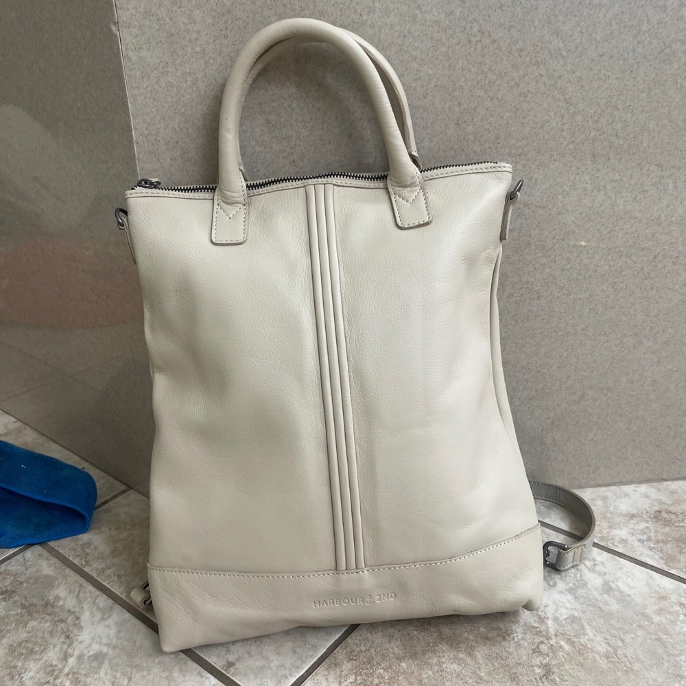 Harbour 2nd Cream Leather Convertible Backpack Tote Bag READ DISCOLORD STRAPS